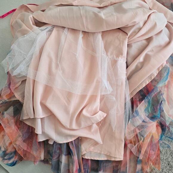 Hutch Coral Multi Swirl Strapless Pleated Fit Flare  Belted Midi Dress Sz 14 - Picture 10 of 12